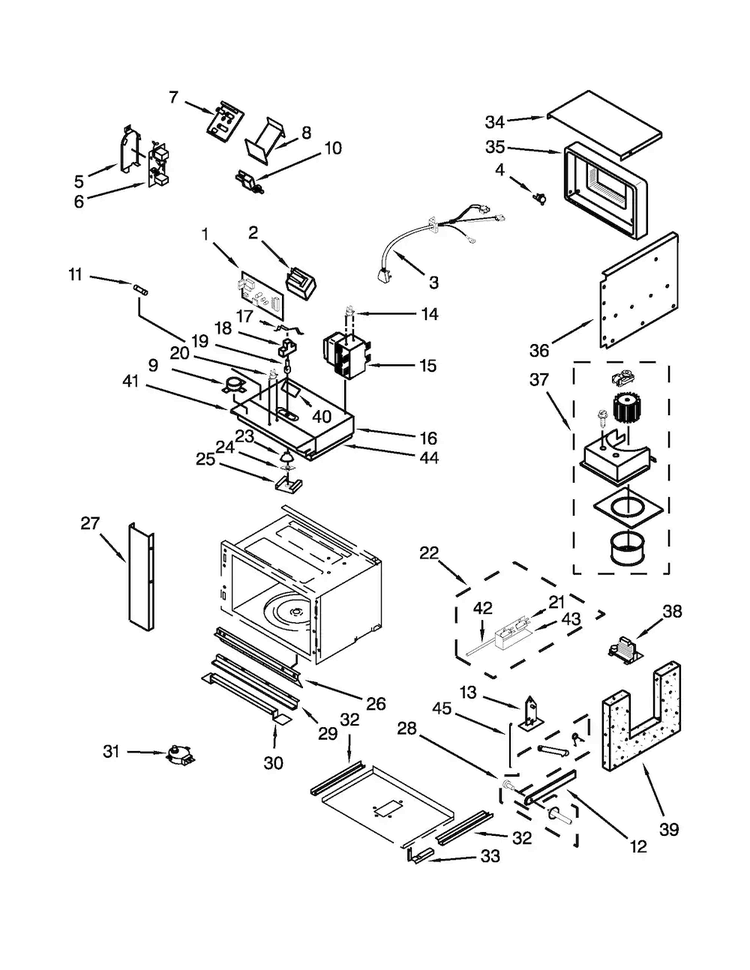 Cabinet And Stirrer Parts Diagram and Parts List for JMC2127WS01  Jenn-Air Microwave