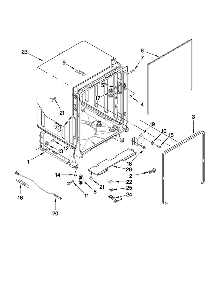 Tub And Frame Parts Diagram and Parts List for MDB7760AWS2  Maytag Dishwasher
