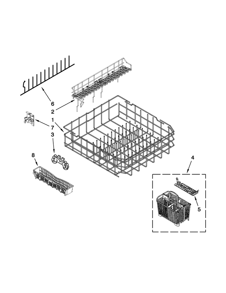 Lower Rack Parts Diagram and Parts List for MDB8959SBW2  Maytag Dishwasher