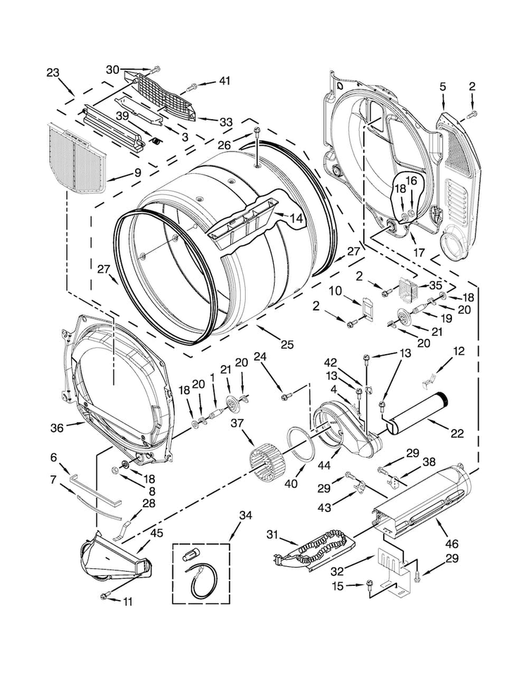 Bulkhead Parts Diagram and Parts List for MDE28PDCZW0  Maytag Dryer