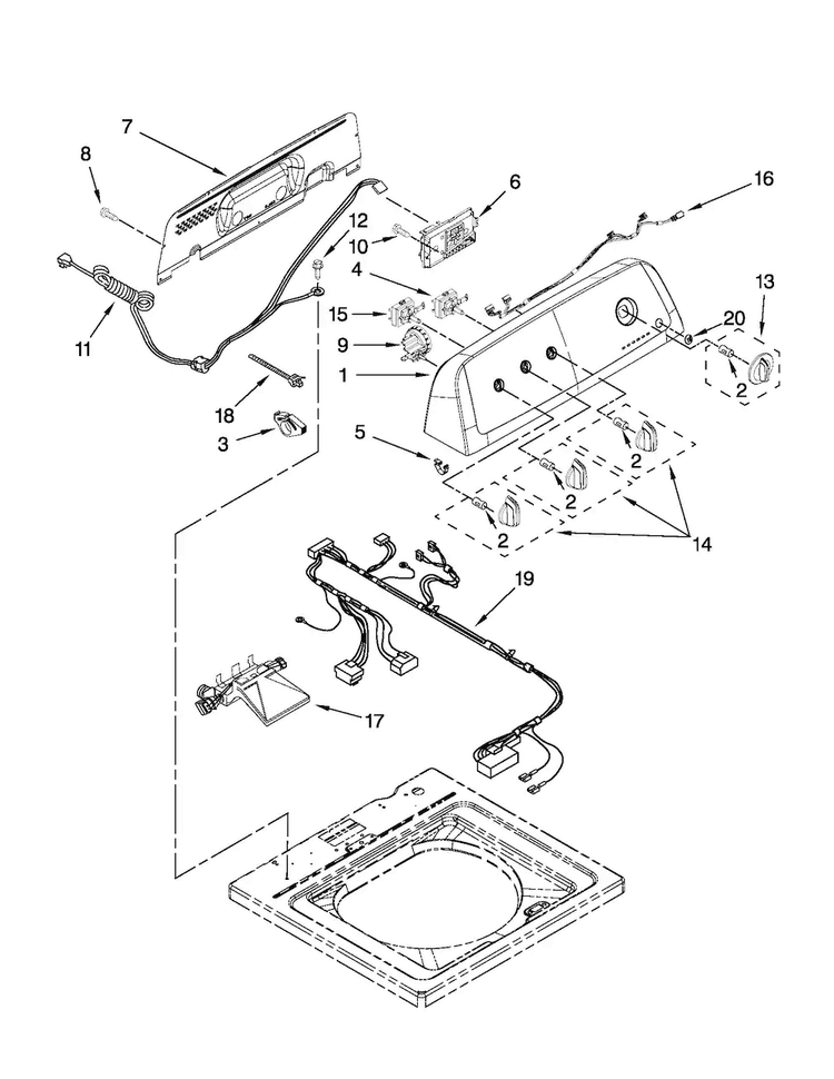 Controls And Water Inlet Parts Diagram and Parts List for NTW4700YQ0  Amana Washer