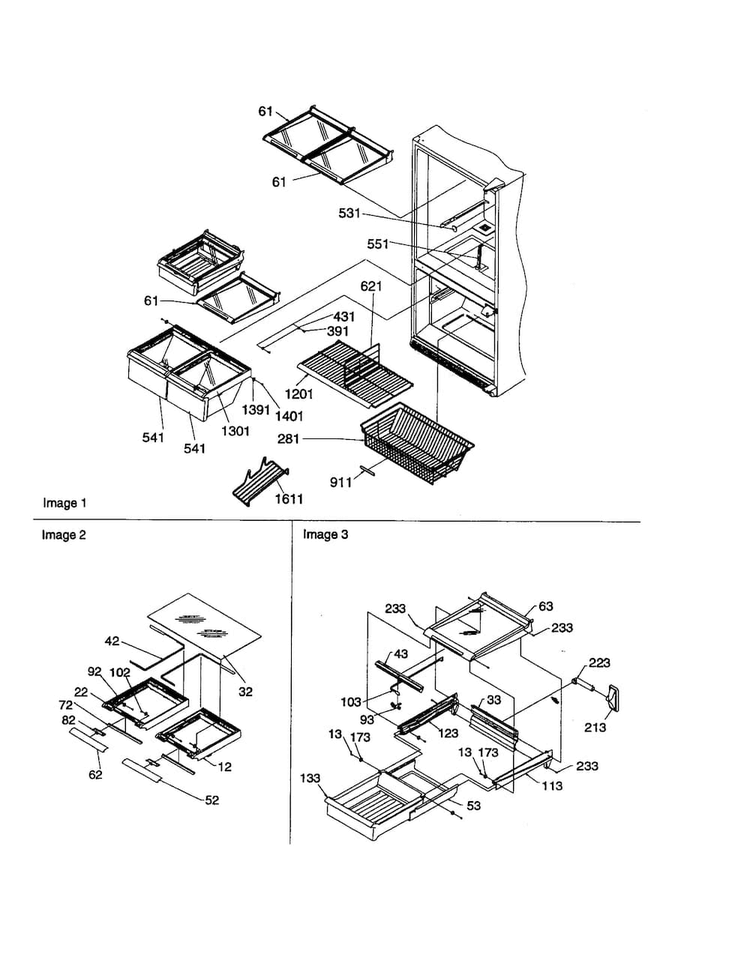 Shelving Assembly Diagram and Parts List for BC21VW-P1325016WW  Amana Refrigerator