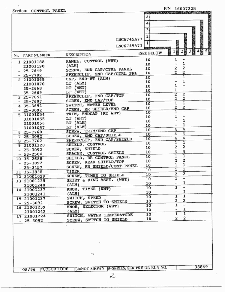 Control Panel Page 2 Diagram and Parts List for LNC6745A77  Admiral Washer