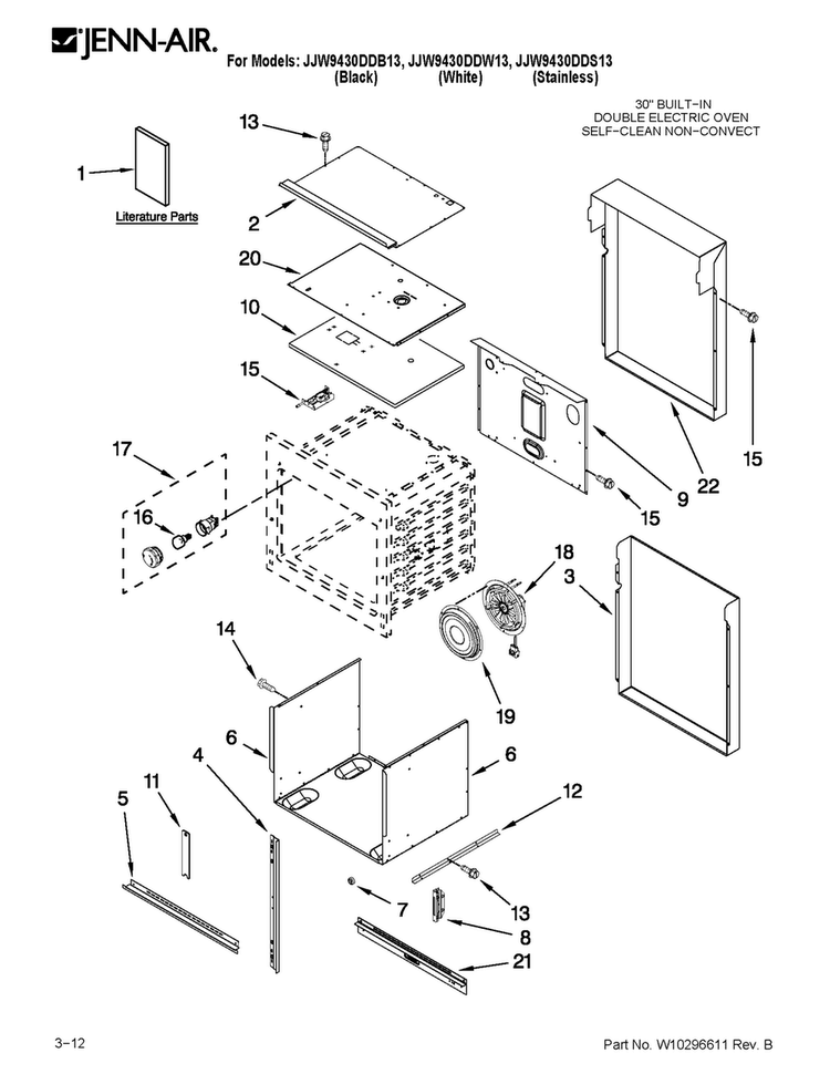 Oven Parts Diagram and Parts List for JJW9430DDB13  Jenn-Air Wall Oven