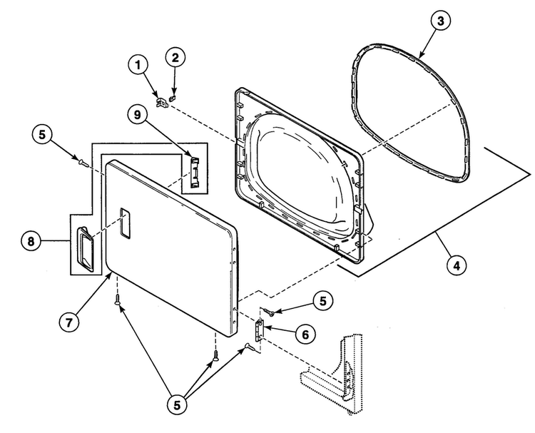 Door Assy Diagram and Parts List for SDEB07QJ1500  Speed Queen Dryer