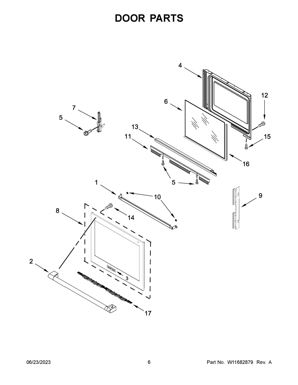 Door Parts Diagram and Parts List for MES8800PZ0  Maytag Range