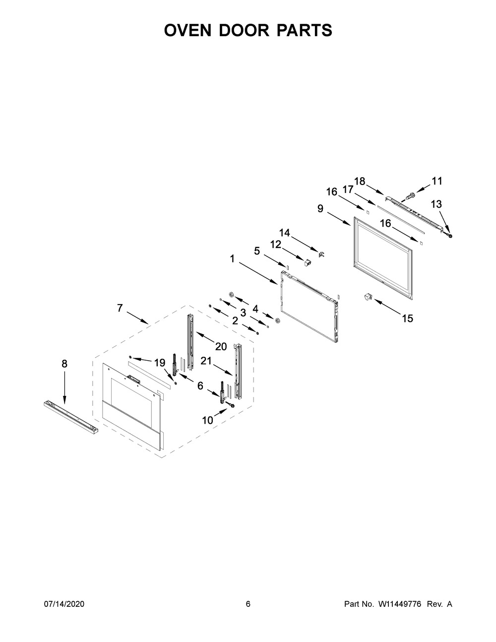 Oven Door Parts Diagram and Parts List for JJW2430IM01  Maytag Range