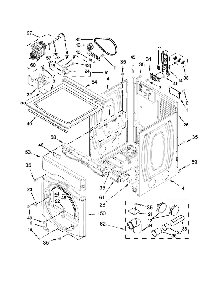 Dryer Cabinet Parts Diagram and Parts List for MLE20PDBYW2  Maytag Washer Dryer Combo