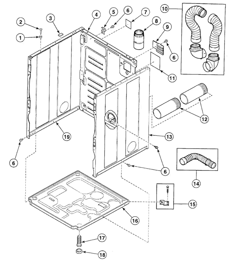Cabinet Diagram and Parts List for SSEB17LJ  Speed Queen Dryer