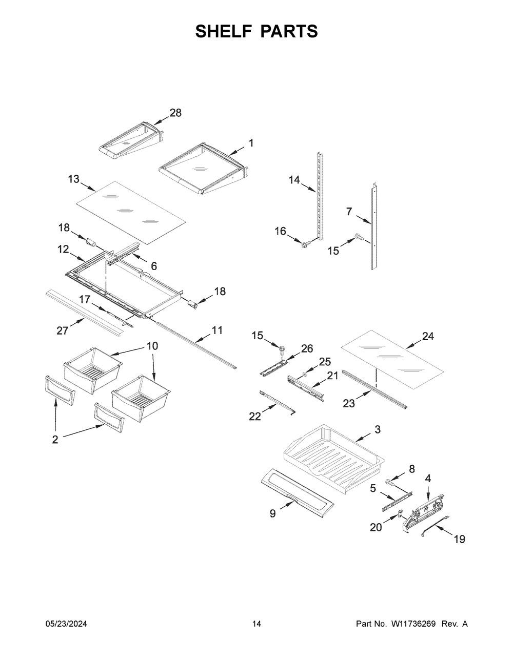 Shelf Parts Diagram and Parts List for MFI2570FEW11  Maytag Refrigerator