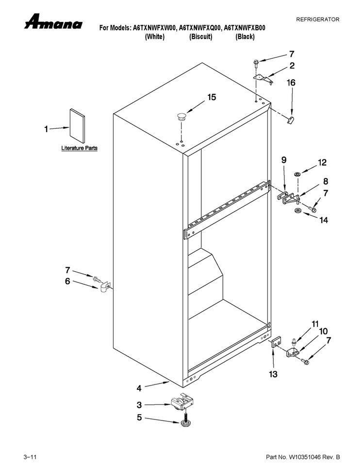 Cabinet Parts Diagram and Parts List for A6TXNWFXB00  Amana Refrigerator