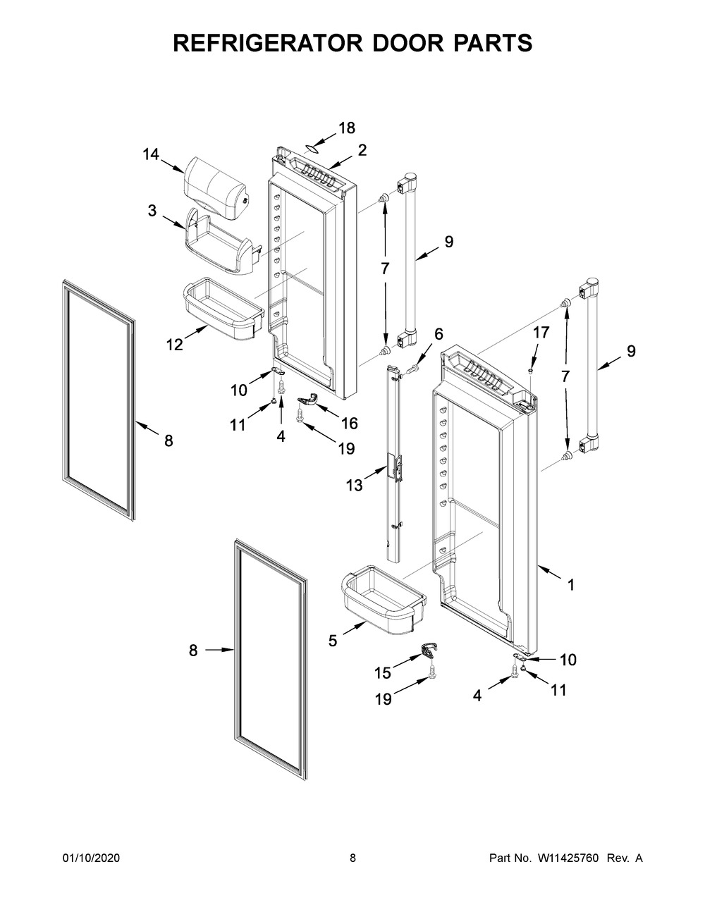 Refrigerator Door Parts Diagram and Parts List for MFC2062FEZ04  Maytag Refrigerator