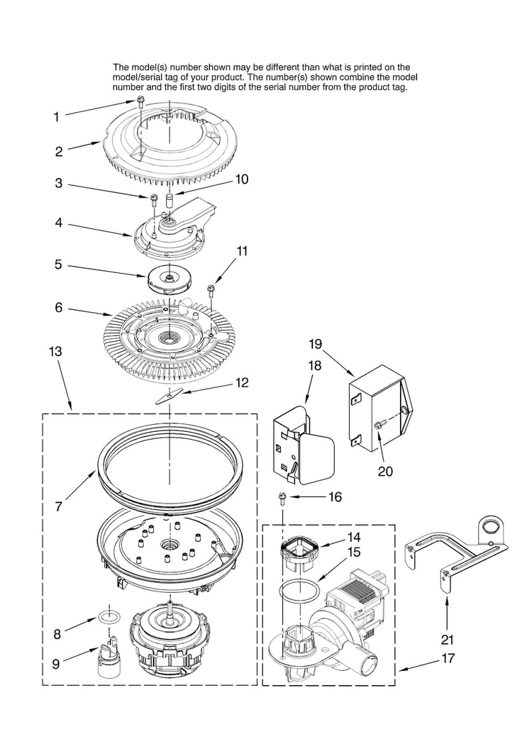 Pump And Motor Parts Diagram and Parts List for ADB1500AWW0  Amana Dishwasher