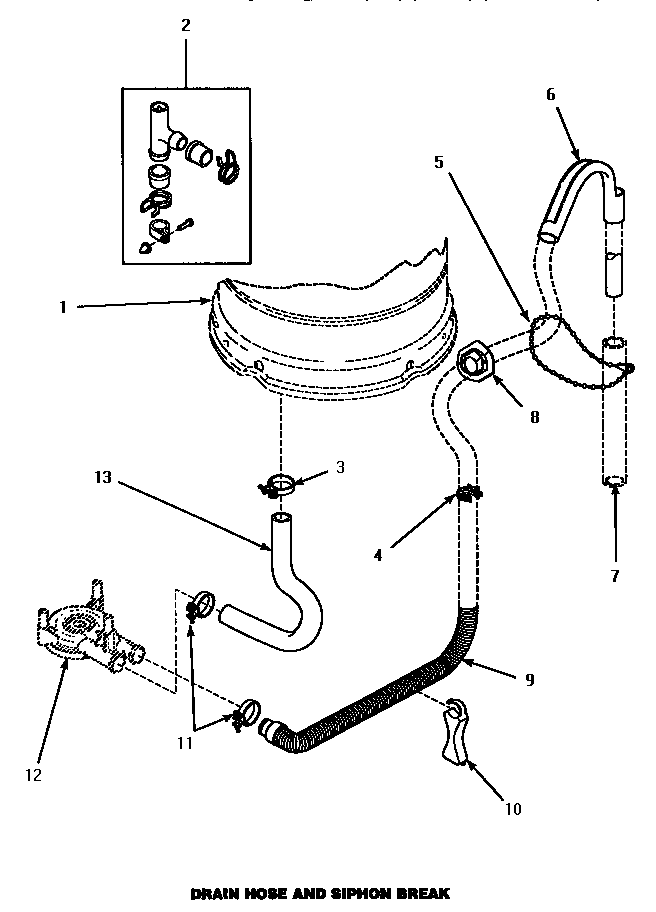 Drain Hose & Siphon Break Diagram and Parts List for CW3502L P1163208WL Amana Washer