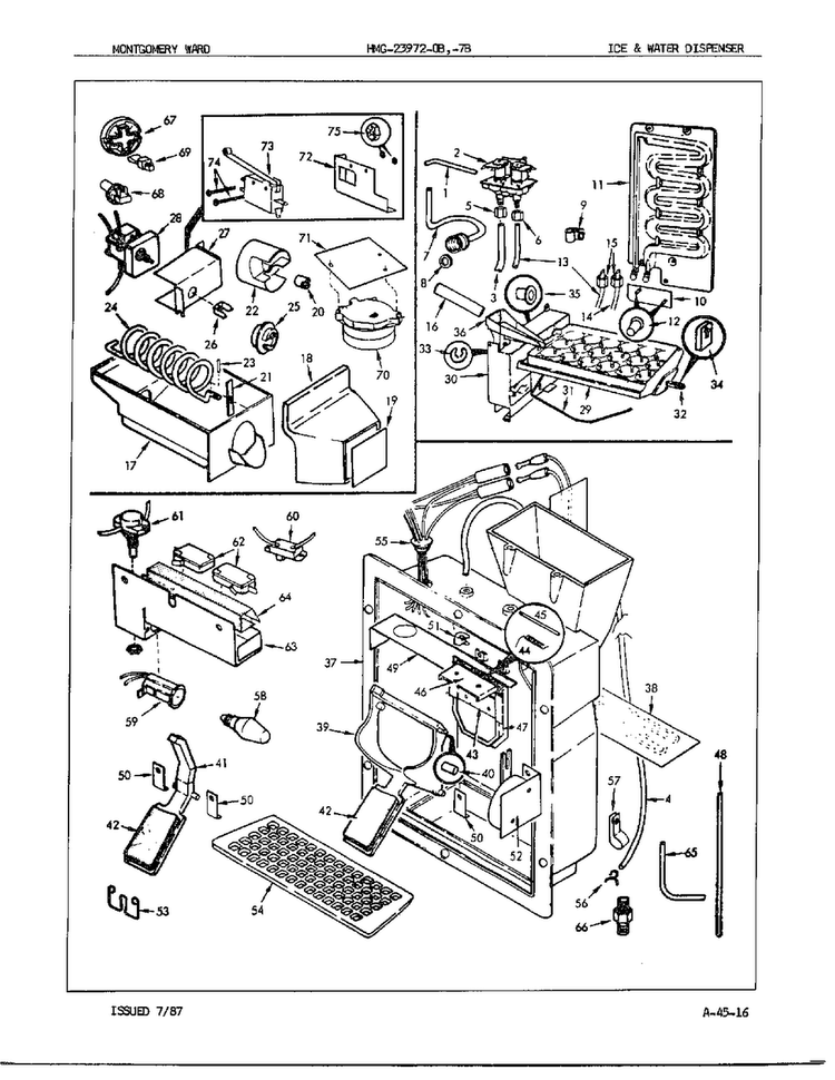 Ice And Water Dispenser Diagram and Parts List for 23972A  Admiral Refrigerator