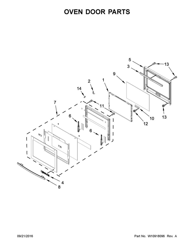 Oven Door Parts Diagram and Parts List for JJW3430DS02  Jenn-Air Wall Oven