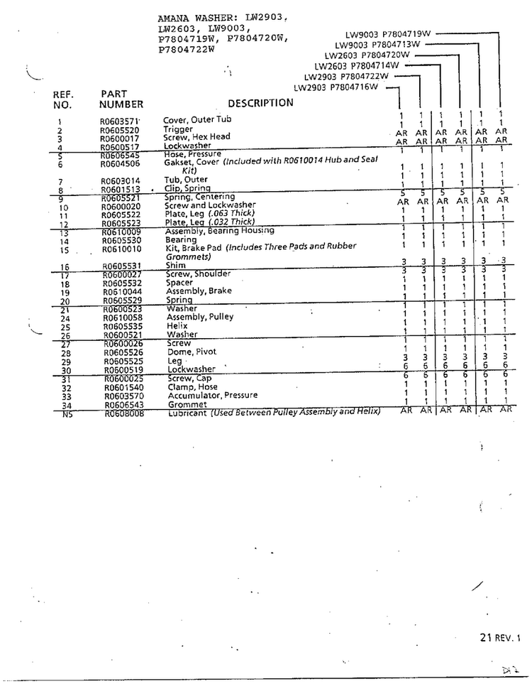 Tub Parts Page 4 Diagram and Parts List for P7804719W  Amana Washer