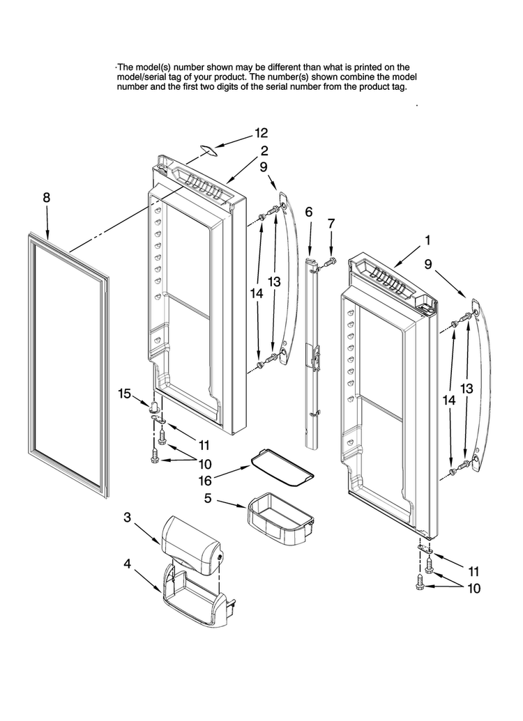 Refrigerator Door Parts Diagram and Parts List for AFB2534FES12  Amana Refrigerator