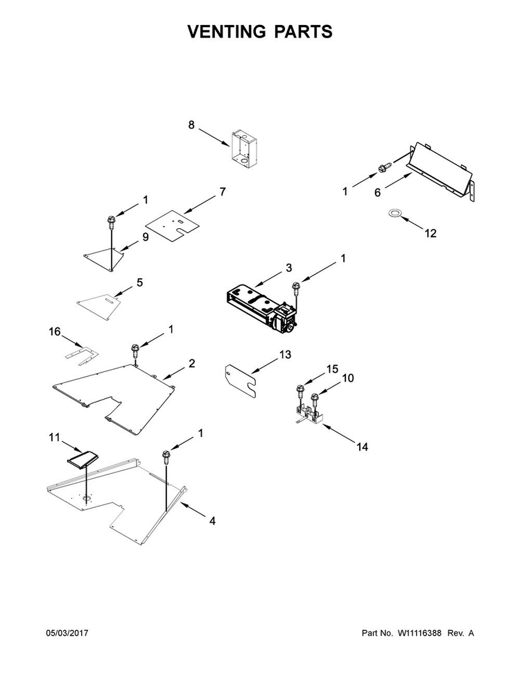 Venting Parts Diagram and Parts List for JDRP436WP03  Jenn-Air Range