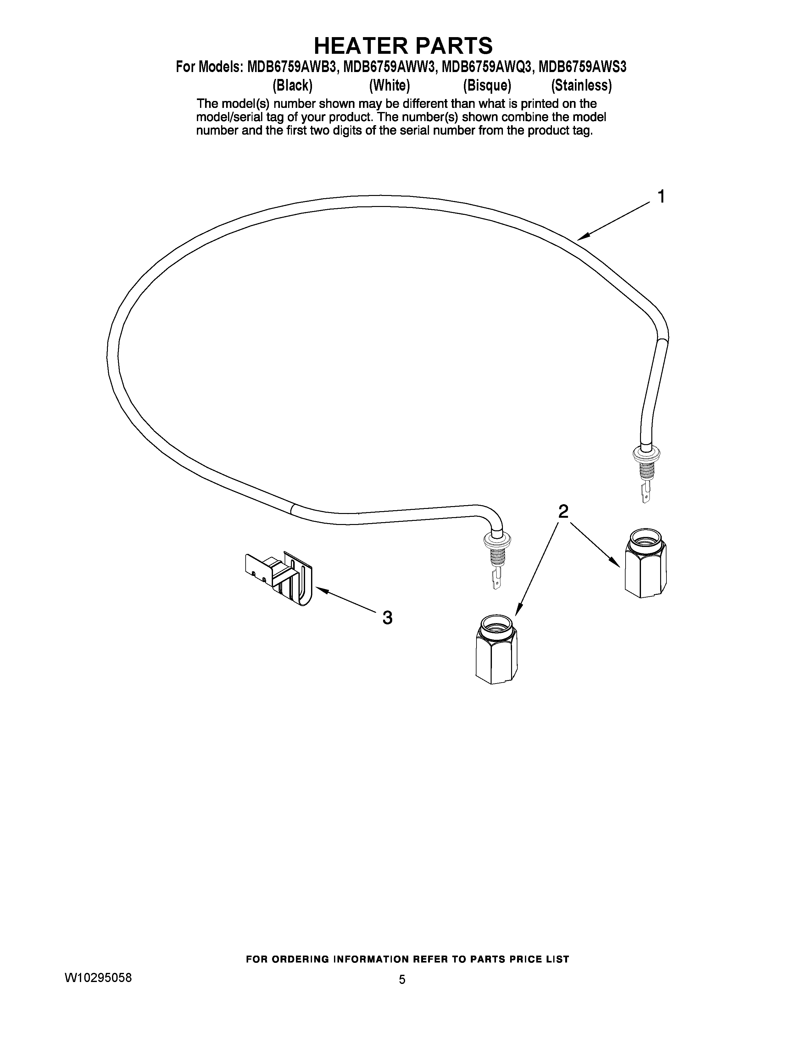 05 - HEATER PARTS Diagram and Parts List for MDB6759AWW3  Maytag Dishwasher