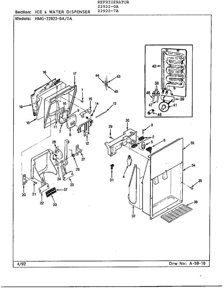 Ice & Water Dispenser Diagram and Parts List for 22922-7A  Admiral Refrigerator