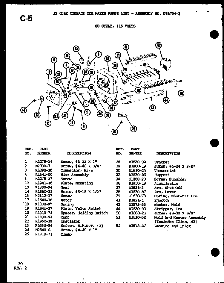 12 Cube Compact Ice Maker D75794-1 Diagram and Parts List for SRI19F-1-A-P75400-6WA  Amana Refrigerator