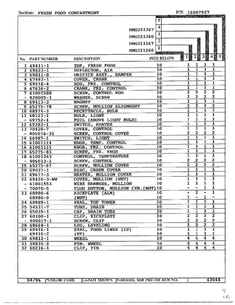 Fresh Food Compartment Page 2 Diagram and Parts List for HMG321267  Admiral Refrigerator