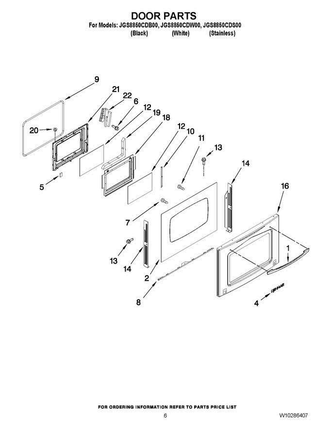 04 - Door Parts Diagram and Parts List for JGS8850CDS00  Jenn-Air Range
