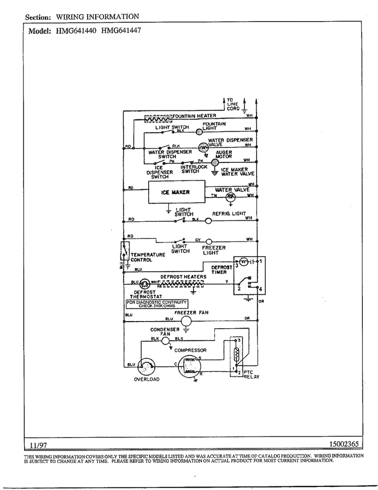 Wiring Information Diagram and Parts List for 641440  Admiral Refrigerator