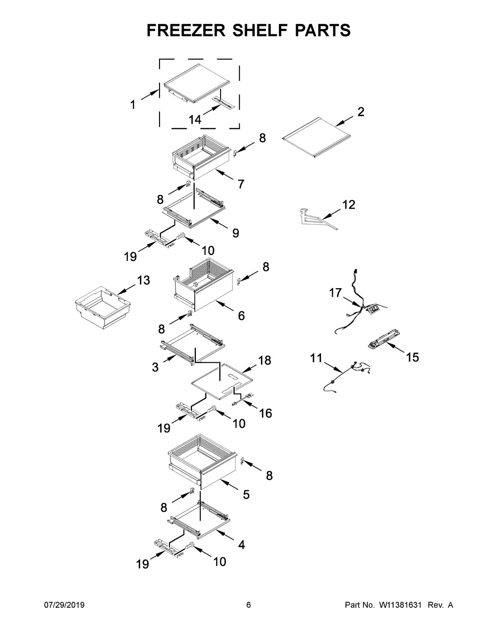 Freezer Shelf Parts Diagram and Parts List for ALOVE18FLC00  Maytag Freezer