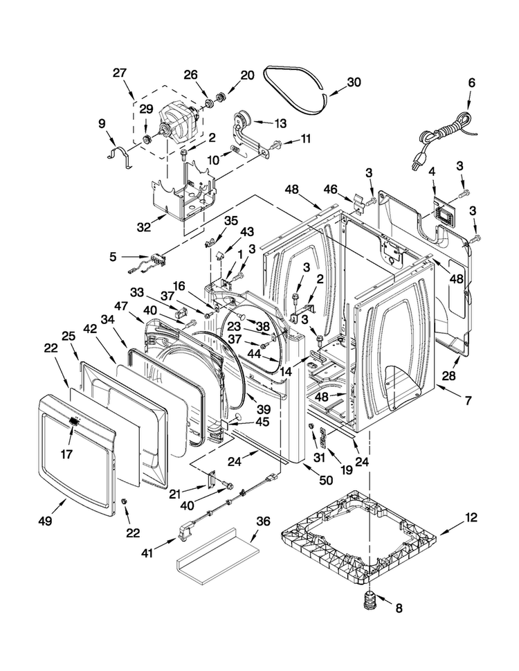 Cabinet Parts Diagram and Parts List for MGDB850YG0  Maytag Dryer