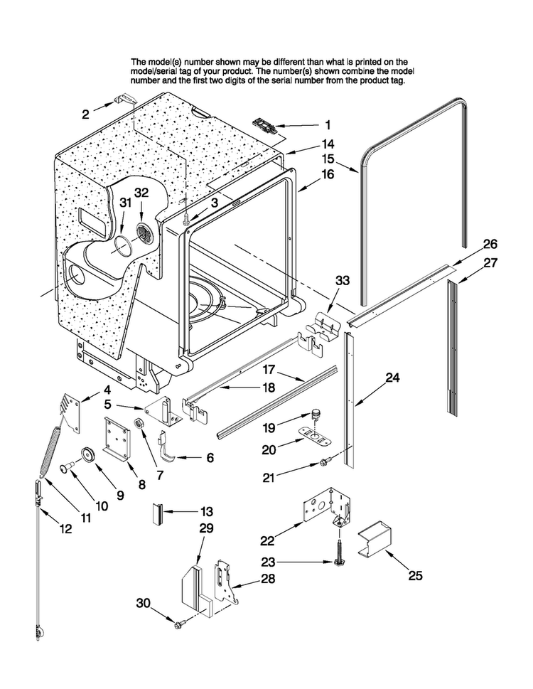 Tub And Frame Parts Diagram and Parts List for JDB2150AWP1  Jenn-Air Dishwasher
