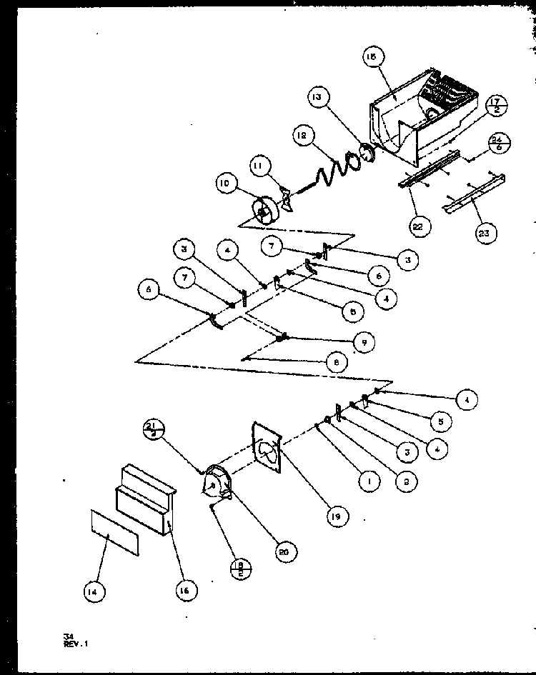 Crushed Ice Bucket Diagram and Parts List for SQD25MB3W-P1153404WW  Amana Refrigerator