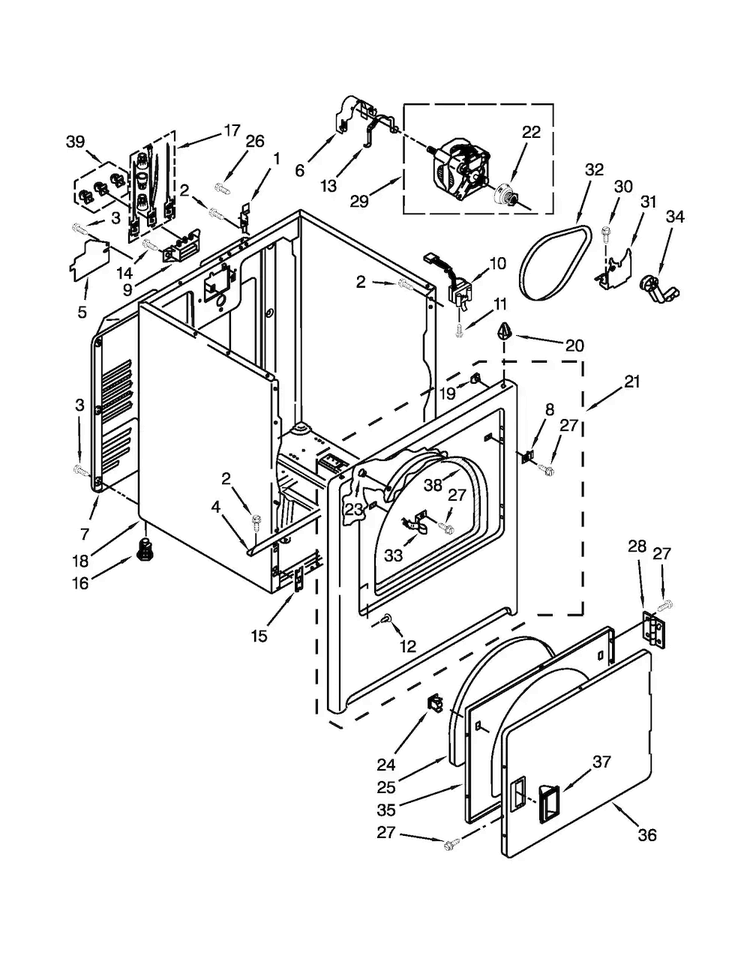 Cabinet Parts Diagram and Parts List for NED4600YQ1  Amana Dryer