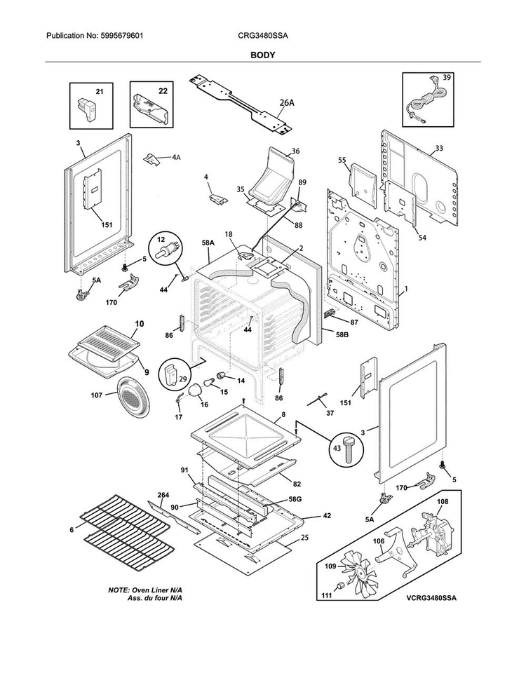 Body Diagram and Parts List for CRG3480SSA  Crosley Range