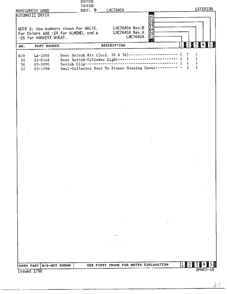 Complete Dryer Assembly Page 3 Diagram and Parts List for 7640A REV B Norge Dryer