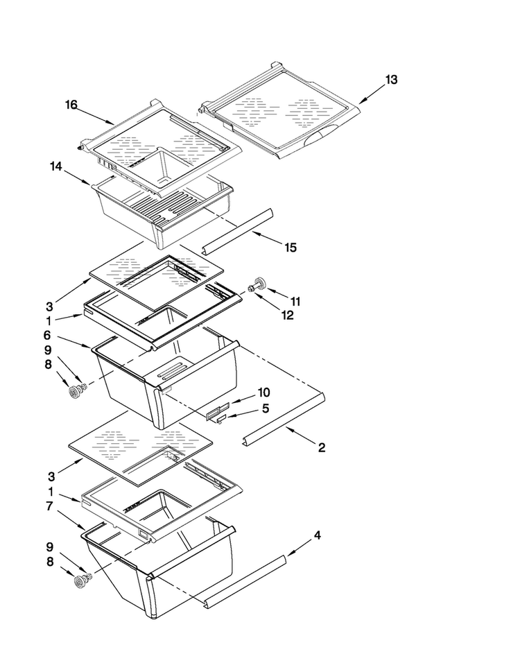 Refrigerator Shelf Parts Diagram and Parts List for MSD2574VEM13  Maytag Refrigerator