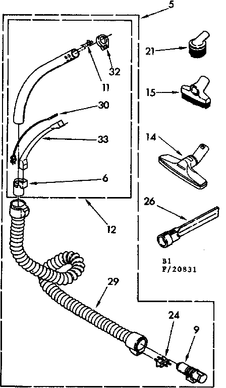 Attachment Parts Diagram and Parts List for 11620831  Kenmore Canister Vacuum