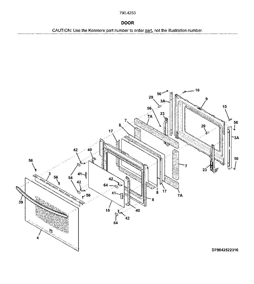 Door Diagram and Parts List for 7904253131A  Kenmore Range