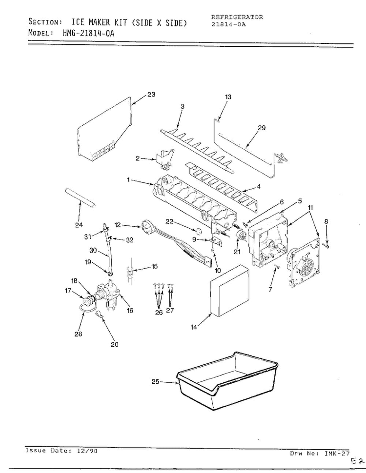 Ice Maker Kit Diagram and Parts List for 21814-0A  Admiral Refrigerator