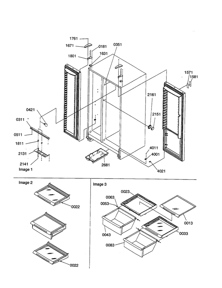 Lights/hinges/sheiving Assembly Diagram and Parts List for SRI21VE-P1315601WE  Amana Refrigerator