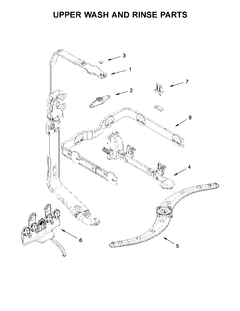 Upper Wash And Rinse Parts Diagram and Parts List for 66514813N612  Kenmore Dishwasher