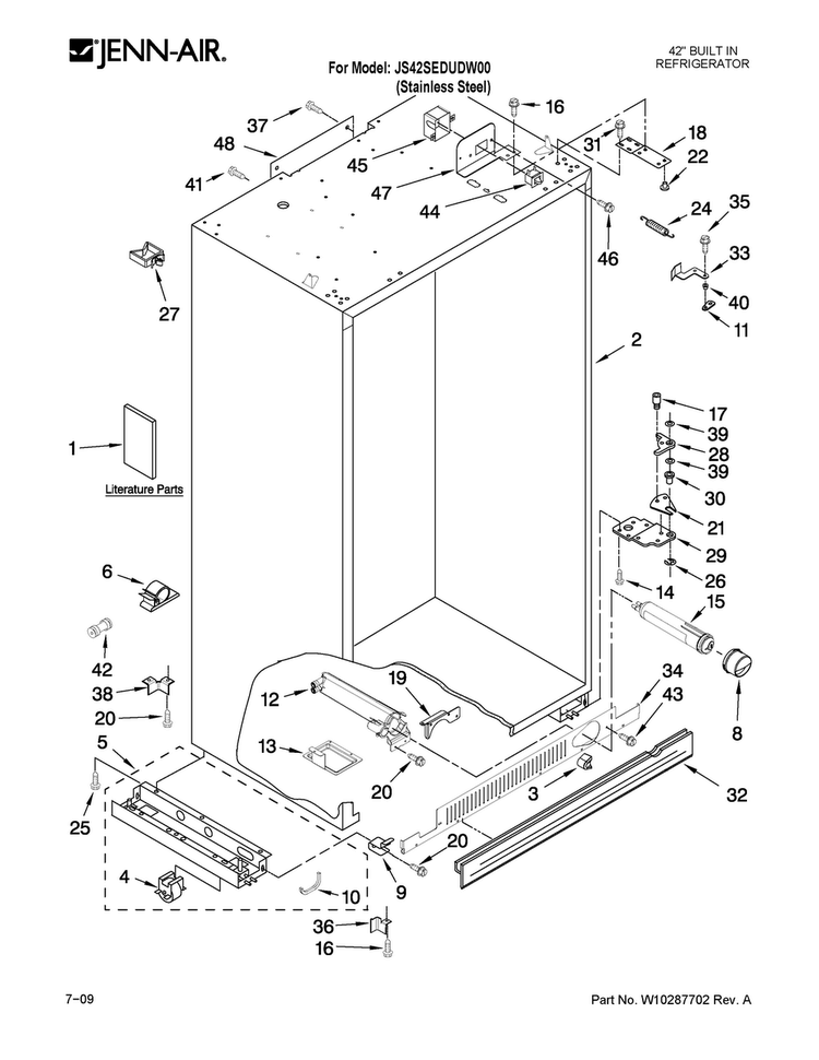 Cabinet Parts Diagram and Parts List for JS42SEDUDW00  Jenn-Air Refrigerator