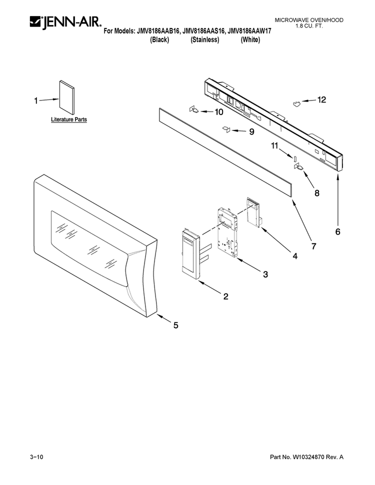 Control Panel Parts Diagram and Parts List for JMV8186AAS16  Jenn-Air Microwave