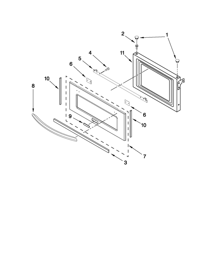 Microwave Door Parts Diagram and Parts List for JMW3430WR01  Jenn-Air Microwave