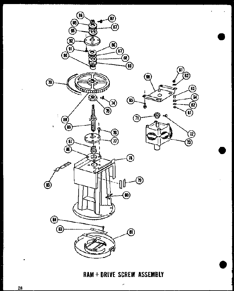 Ram + Drive Screw Assembly Diagram and Parts List for ESMC-1-C P18011-2TC Amana Trash Compactor