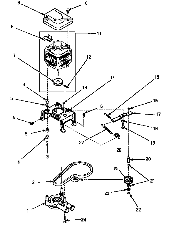 Motor, Pump & Idler Assembly Diagram and Parts List for LW8413W2 LW8413W2A Amana Washer