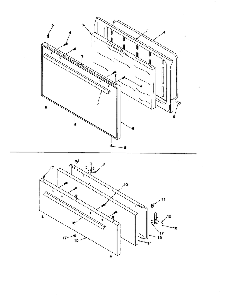 Oven Door And Broiler Door Diagram and Parts List for ARO3100W-P1143358NW  Amana Range