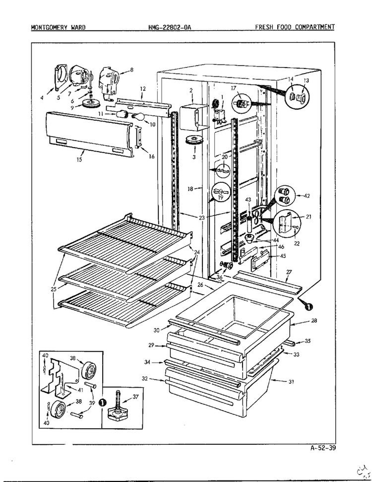 Fresh Food Compartment Diagram and Parts List for 22802-A  Admiral Refrigerator