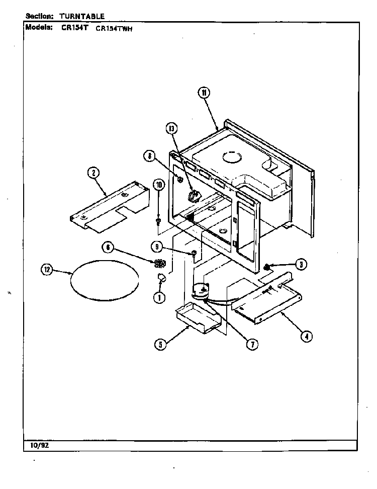 Turntable Diagram and Parts List for CR154TWH  Crosley Microwave